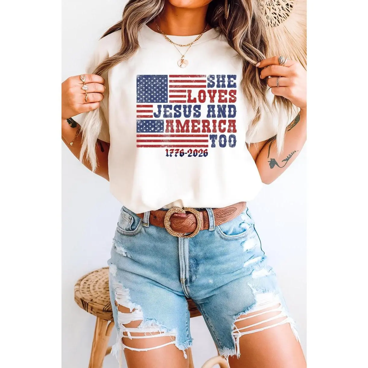 She loves Jesus and America too Shirt, America 250 Tee, Patriotic USA Anniversary