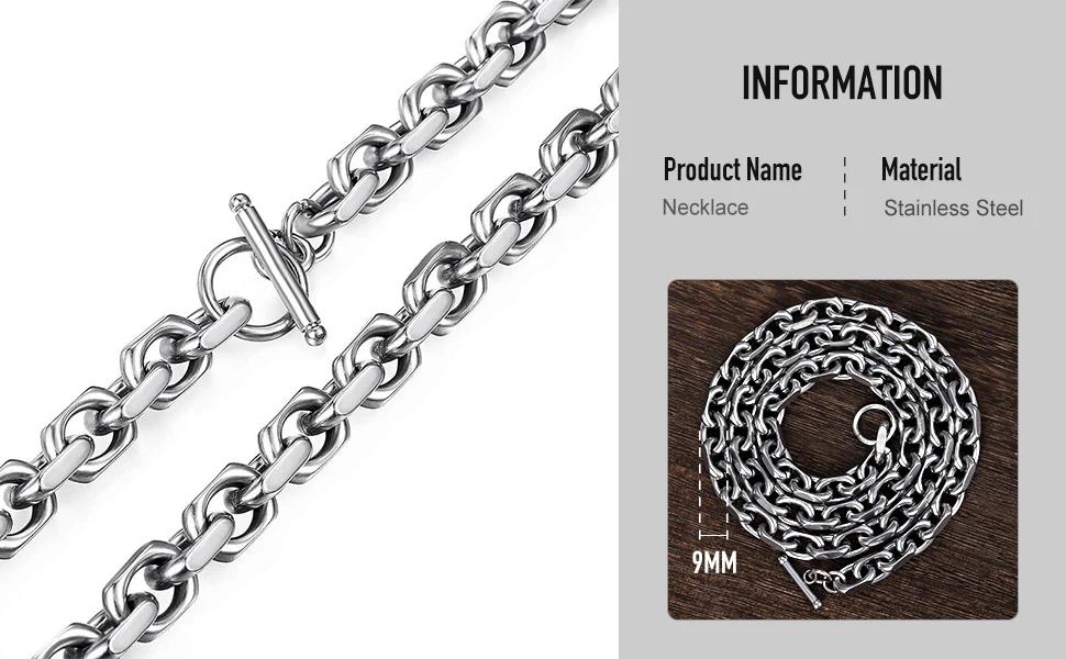 9mm Stainless Steel Necklace for Men Women Unisex Silver Color Cable Link Chain Wholesale Fashion Jewelry Toggle Clasp