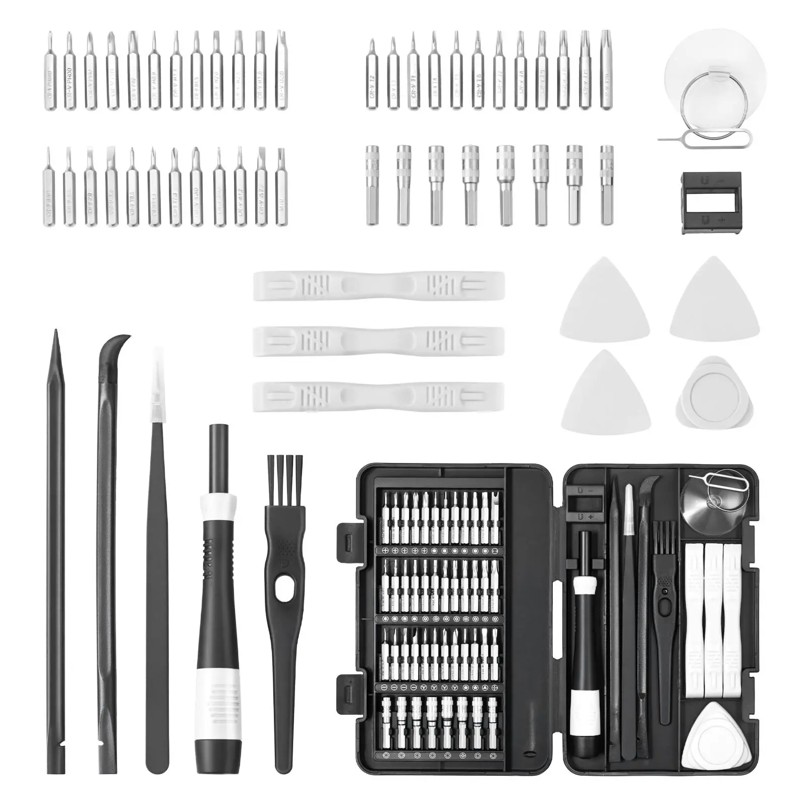 【Summerfinds】VEVOR 59-Piece Cr-V Steel Small Precision Screwdriver Set for Adults, with Phillips, Flat Head, Torx, Pentalobe Bits, Tweezer, Suction Cup, Cleaning Brush, Long Spudger, 360° Rotating Cap - Home Improvement Mini Repair Kit for iPhone, MacBook