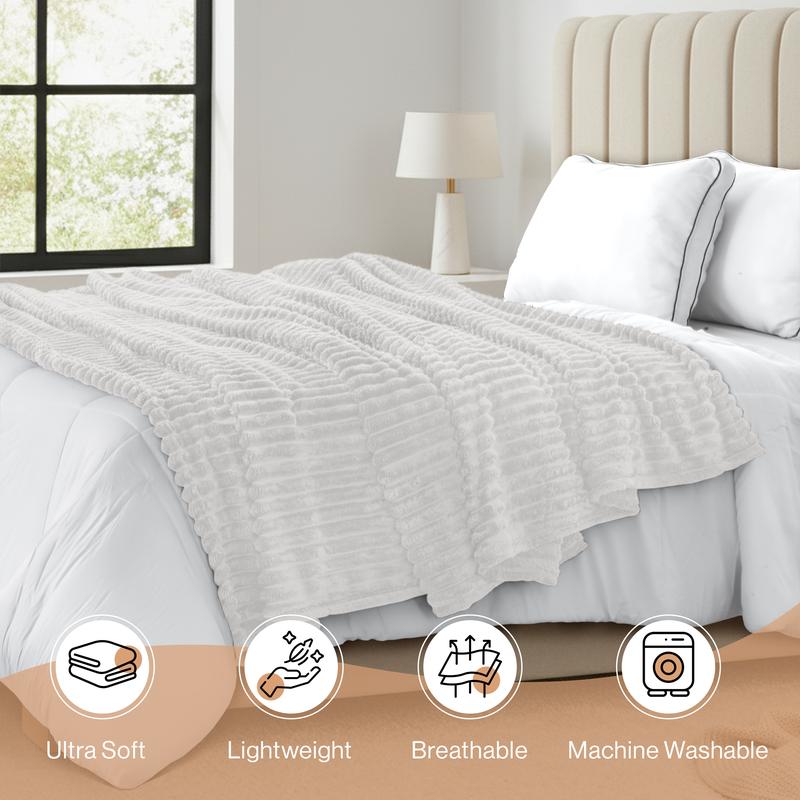 Lux Decor Ultra Soft Striped Throw Blanket - Gentle. Lightweight, Cozy 3cm Stripe Design Fleece Throw -Stress Relief All‑Season Blanket for Bed, Couch, Travel & Camping, Classic Stripe Design - Home Decor - Plush Gift Idea