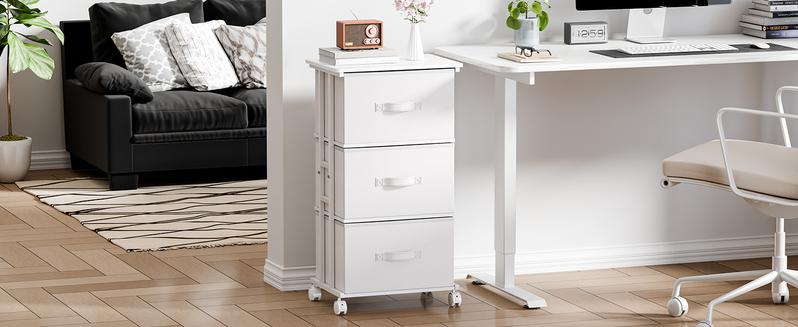 3 Drawers Dresser for Bedroom with Wheels, Fabric Storage Cabinet Organizer with Removable Fabric Bins, Sturdy Steel Frame for Living Room, Office, Entryway, Closets
