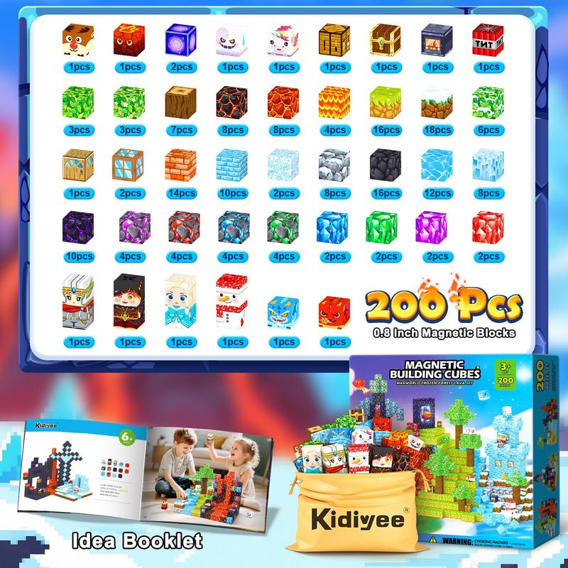 200PCS Magnetic Blocks Toys with Storage Bag Magnetic Board Sensory Toys Stacking Blocks, Build Mine Magnet World Birthday Gifts
