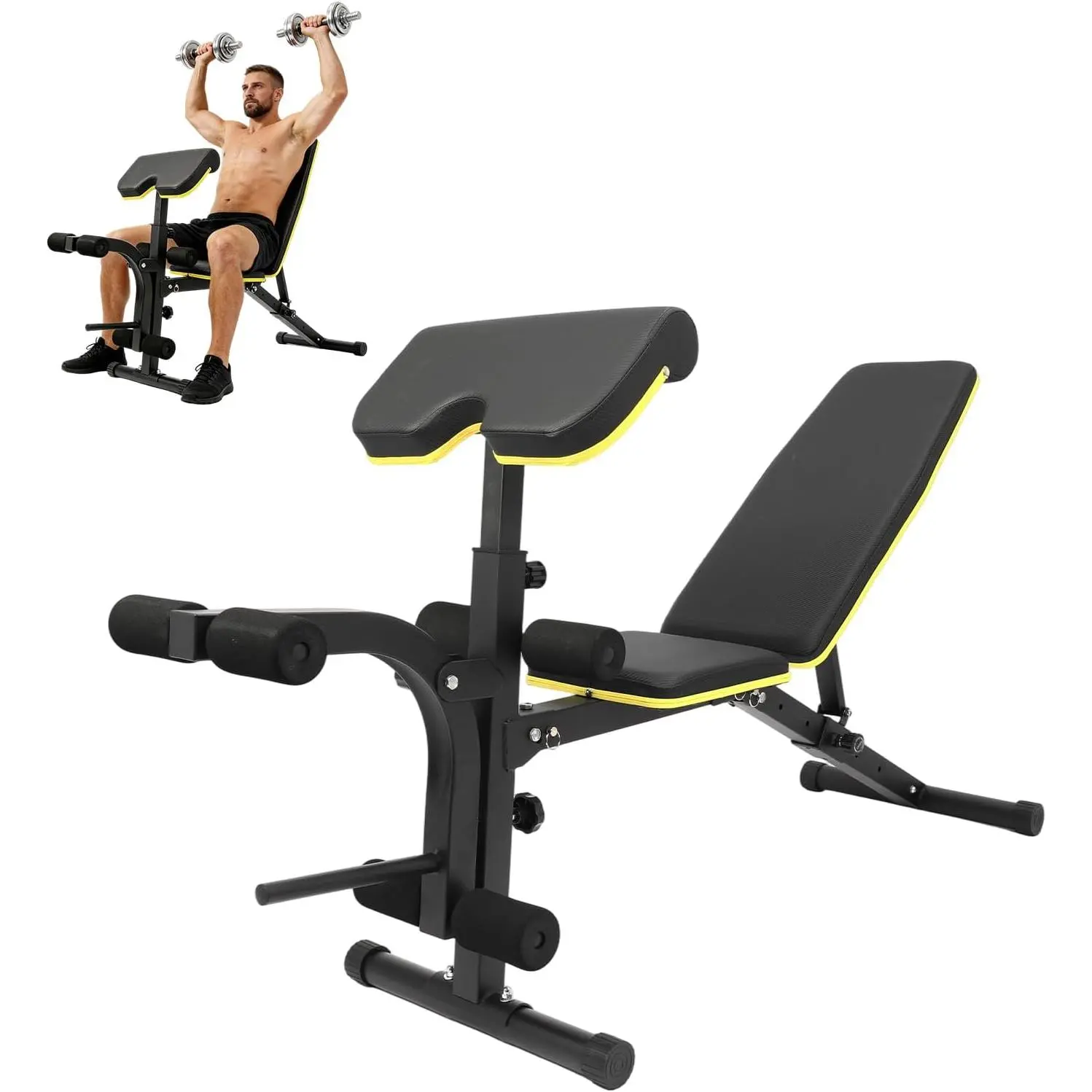 Multi-Functional Adjustable Weight Bench with Thick Foam Padding - 396lb Capacity, U-Shaped Grip, 5 Backrest Angles, Adjustable Chest Workout, Preacher Curl Pad, Anti-Slip Foot Pedal, Better Muscle Isolation, Home Fitness Equipment for Full Body Training