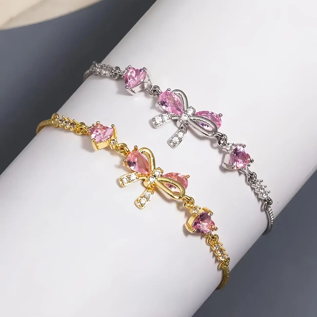 A Women'S And ' Y2K Sweet Pink Cubic Zirconia Bracelet Featuring a Bow And Heart Pendant—Perfect for Occasions Like Valentine'S Day, Birthdays, Parties, 16Th Birthdays, Proms, Graduations