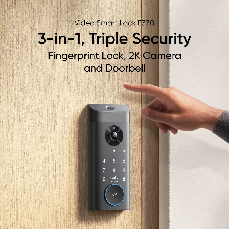 eufy Security Video Smart Lock E330, 3-in-1 Camera+Doorbell+Fingerprint Keyless Entry Door Lock, WiFi Door Lock,App Remote Control,2K HD,Doorbell Camera,No Monthly Fee｜Spingtok