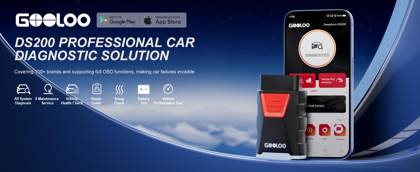 GOOLOO DS200 OBD2 Scanner for Car, Bluetooth Wireless All System Diagnostic Tool for iOS&Android, Bi-Directional Control,8+ Hot Reset,Repair Guides,Check Engine Code Reader,Live Data&Performance Test GOOLOO DS200 OBD2 Scanner for Car, Bluetooth Wireless All System Diagnostic Tool for iOS&Android, Bi-Directional Control,8+ Hot Reset,Repair Guides,Check Engine Code Reader,Live Data&Performance Test