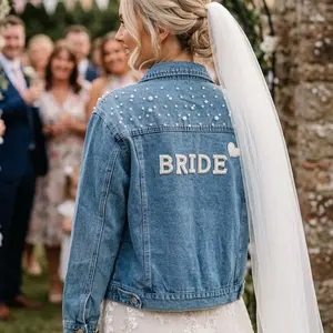 Pearl Bride Denim Jacket | Bridal Jacket | Wifey Jacket | Bachelorette Outfit | Bride Gift | Wedding Jacket