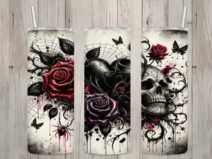 20 oz Gothic Rose & Skull Tumbler – Dark Elegance Meets Bold Attitude