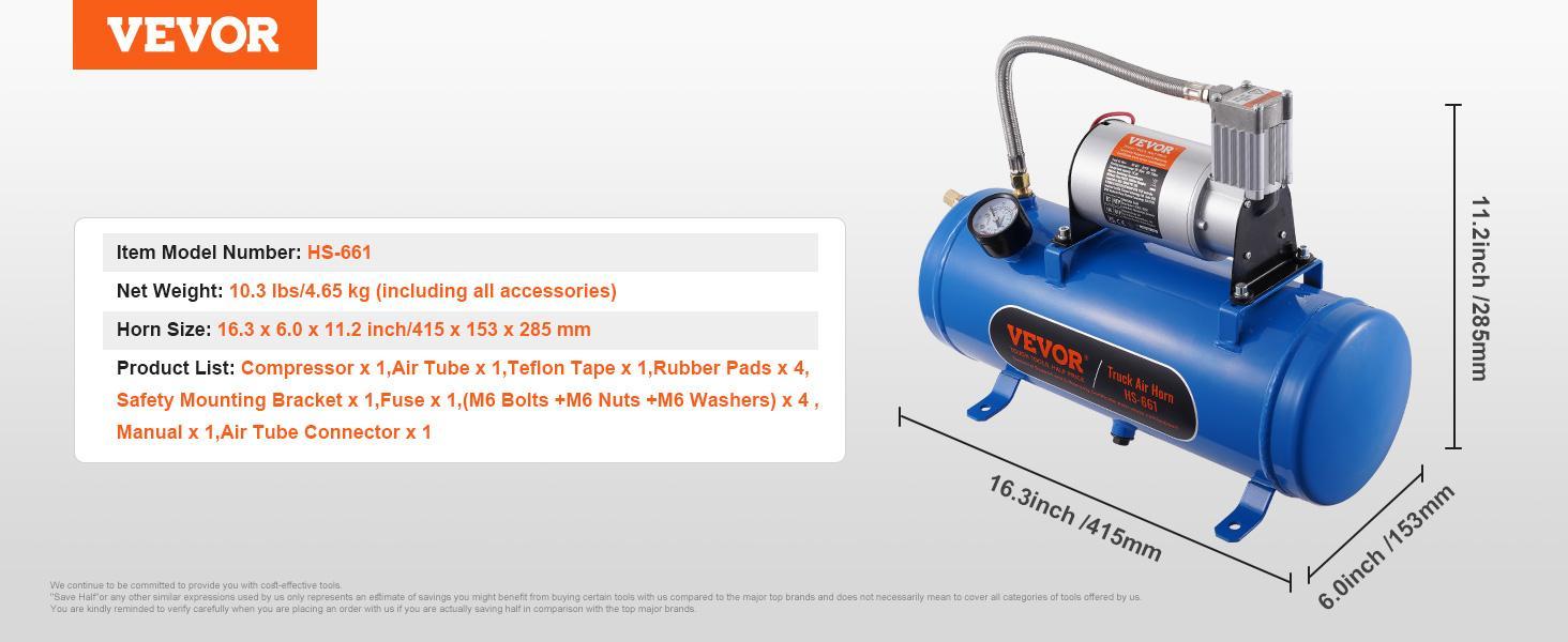 VEVOR 12V Air Compressor with Tank 1.6 Gallon/6 L, Train Horn Air Compressor, 120 psi Working Pressure Onboard Air Compressor System for Train Air Horns, Inflating Tires, Air Mattresses VEVOR 12V Air Compressor with Tank 1.6 Gallon/6 L, Train Horn Air Compressor, 120 psi Working Pressure Onboard Air Compressor System for Train Air Horns, Inflating Tires, Air Mattresses