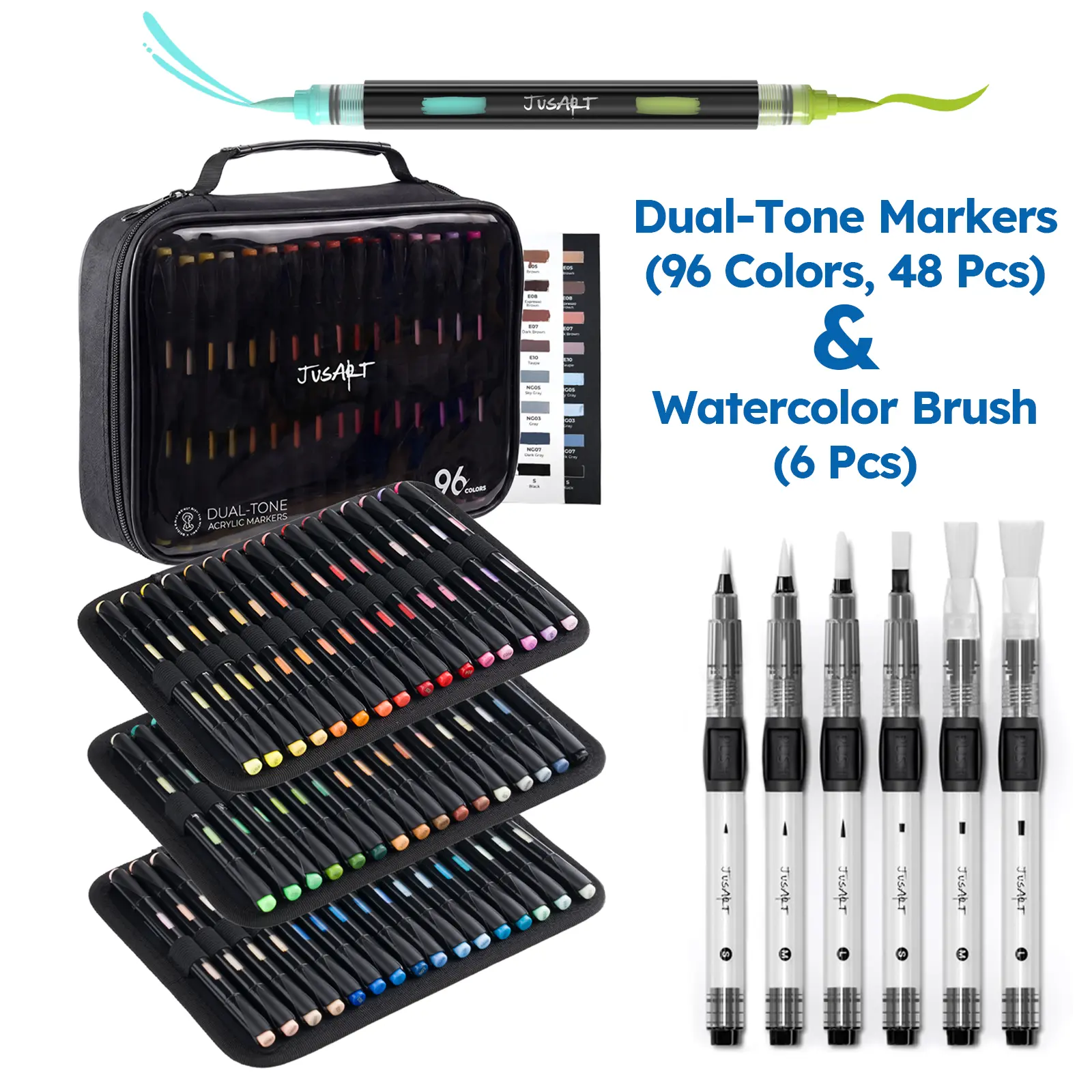 【Buy 1 Get a Gift】JusArt Watercolor Brush Pen & Acrylic Marker Set - Artist Supplies, Adult Coloring Tools, Brush Marker Drawing & Painting Supplies, Office Stationery for Coloring Projects
