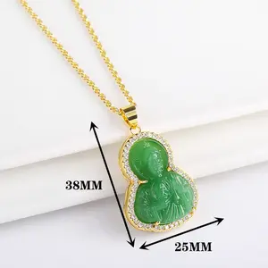 Jesus Necklace Stone With Rope 2MM 18 inches  in Gold Plated 18K