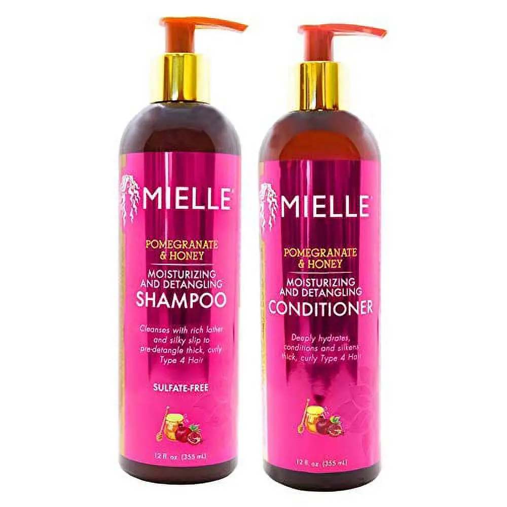 Mielle Organics Honey & Pomegranate Shampoo & Conditioner Multi-Pack Bundle, 12 fl oz Each, Parabens-Free Cleansing & Hydrating Haircare, Cruelty-Free Moisturizer for Natural Bouncy Curls, Frizz Control & Shiny Hair Wash Day Smoother