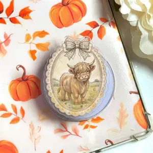 Aesthetic Highland Cow Cottagecore Magnetic Phone Grip, Cute Faux Quilted Farm Cow Magsafe Kickstand, Trendy Shabby Chic Animal Lover Gift For Her
