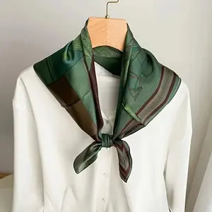 Green “Light‑Brightening” Imitation Silk Square Scarf for Women – Autumn Style, Trendy & Versatile, Premium High‑End Decorative Neck Wrap