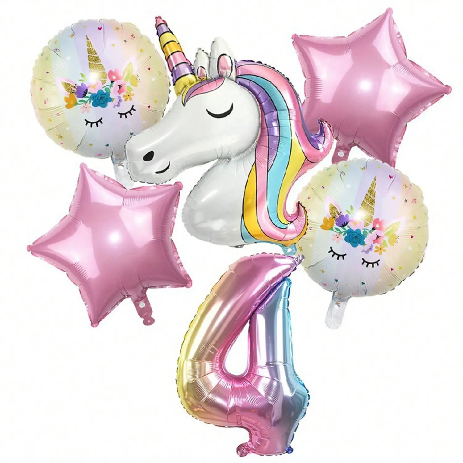 32-inch Round Magical Touch Aluminum Foil-Latex Balloon Set - Glam Lettered, Gradient Number & Unicorn Designs, for 1-9 Years Kids' Birthday, Festive Gifts to Complete Your Party Decorations