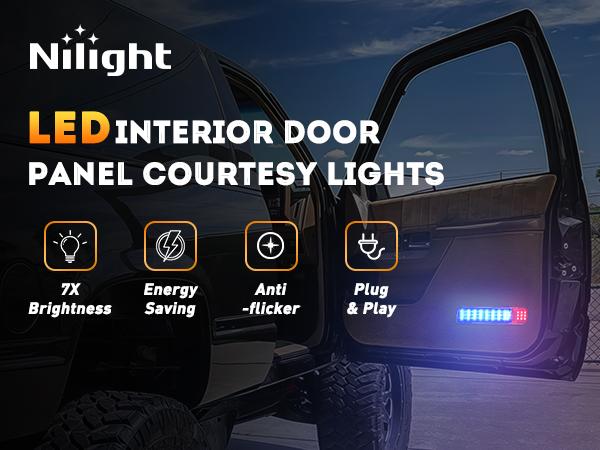 Nilight 2PCS LED Interior Door Panel Light Courtesy Lights Blue and Red Plug and Play Compatible with Chevy GMC C/K Silverado Sierra 1500 2500 3500 HD Suburban Cadillac Escalade Hummer H2