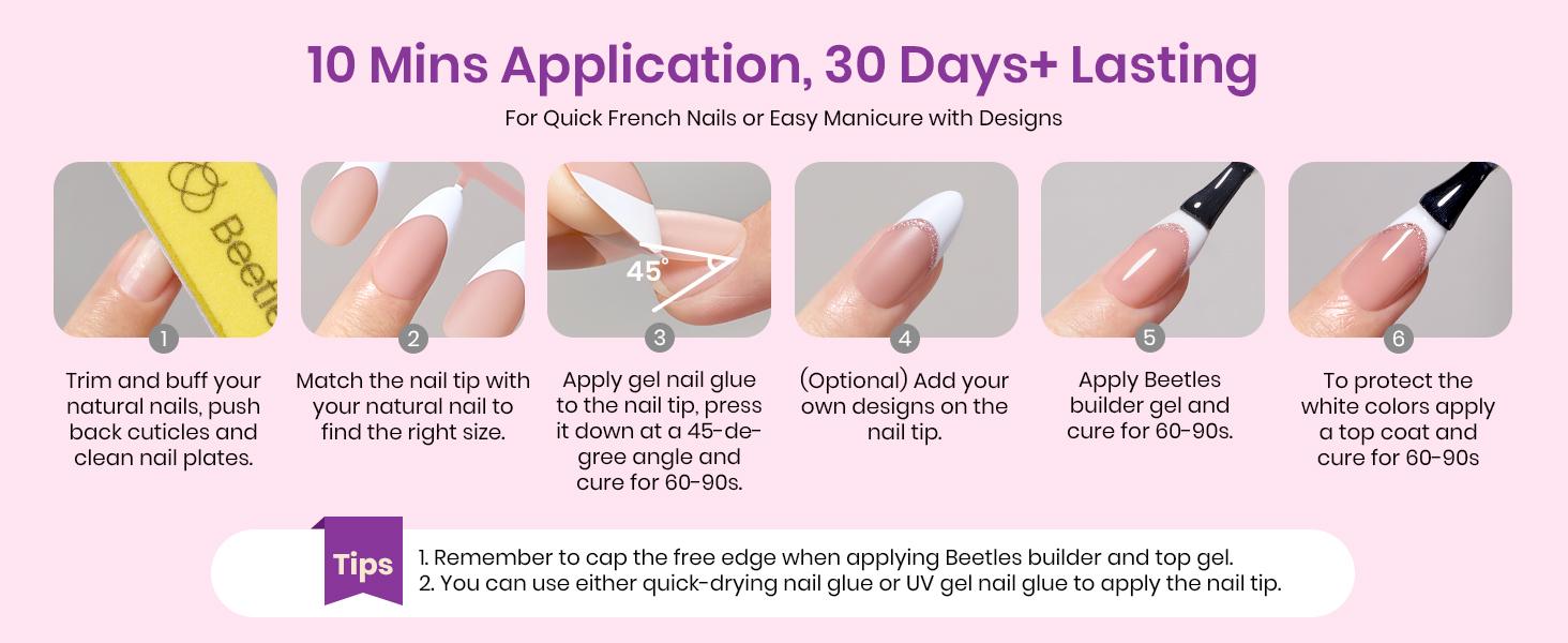 Beetles French Tip Press On Nails French Gel Nail No File Need  Fake Nails  4-in-1 DIY Manicure for Nail Extension Designs for Women