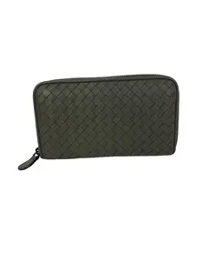 Pre-owned Bottega Veneta leather Clutches & Wristlets Gray Intrecciato Zip Around Wallet Clutch