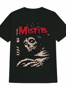 Men'S Vintage Misfits Graphic T-Shirt, Casual Crew Neck, 100% Polyester Knit Fab G