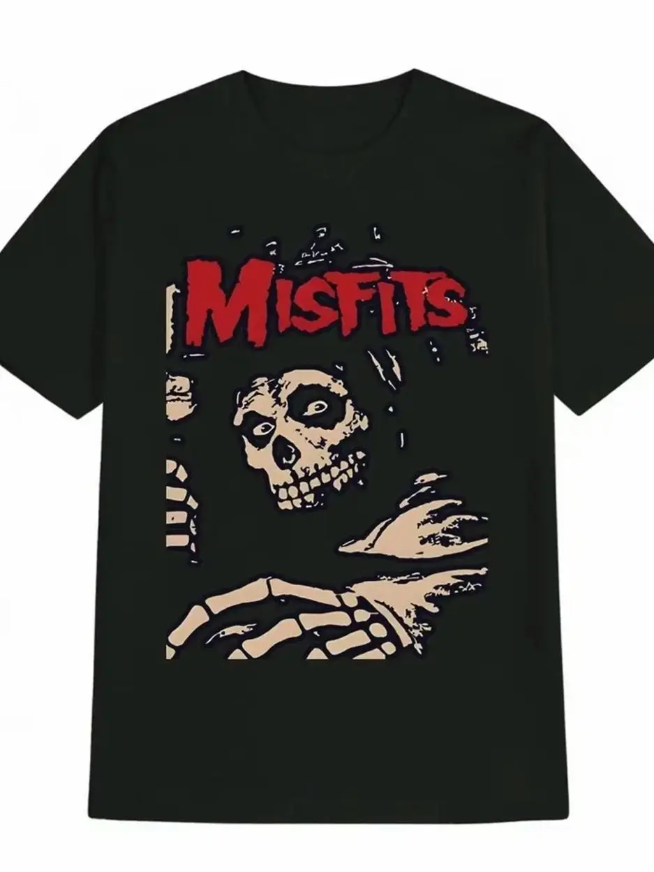 Men'S Vintage Misfits Graphic T-Shirt, Casual Crew Neck, 100% Polyester Knit Fab G
