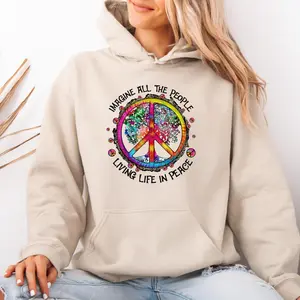 Hoodie, Tie Dye Hippie Love Peace — Imagine All The People Living Life In Peace, Unisex Sweater Pullover Tee, Tree Of Peace Hippie Shirt