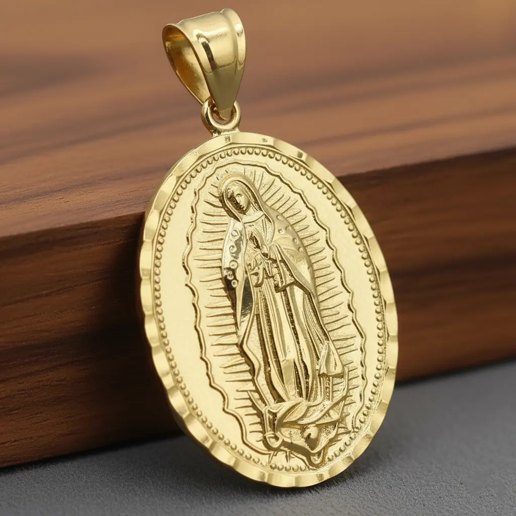 HIGH-END BRASS 14K SOLID GOLD PLATED GUADALUPE MOTHER MARY FASHION OVAL RELIGIOUS CHARM PENDANT JEWELRY