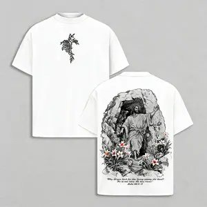 He Is Risen Easter Jesus Oversized T-Shirt, Resurrection Christian Graphic Tee, Heavy Cotton Unisex Faith Streetwear, Religious Easter Sunday Shirt Gift for Believers graphic  tee