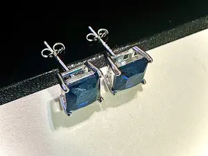 925 Sterling Silver Sapphire Stud Earrings for Women 6MM Princess Cut