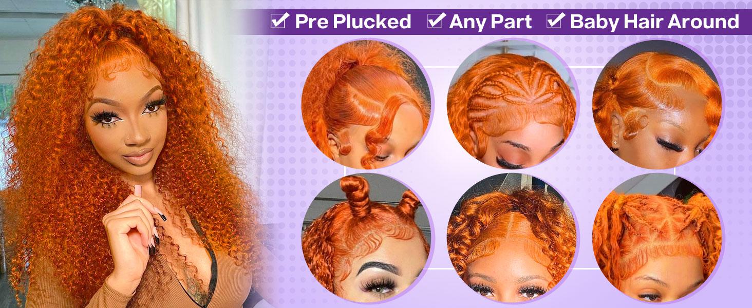 Nerkre TiktokShop Ginger Water Wave Bob Wig Human Hair 13x4 HD Transparent Lace Front Human Hair Wig 180% Density Orange Color Short Bob Wig Glueless Wigs Human Hair Pre Plucked With Baby Hair for Women
