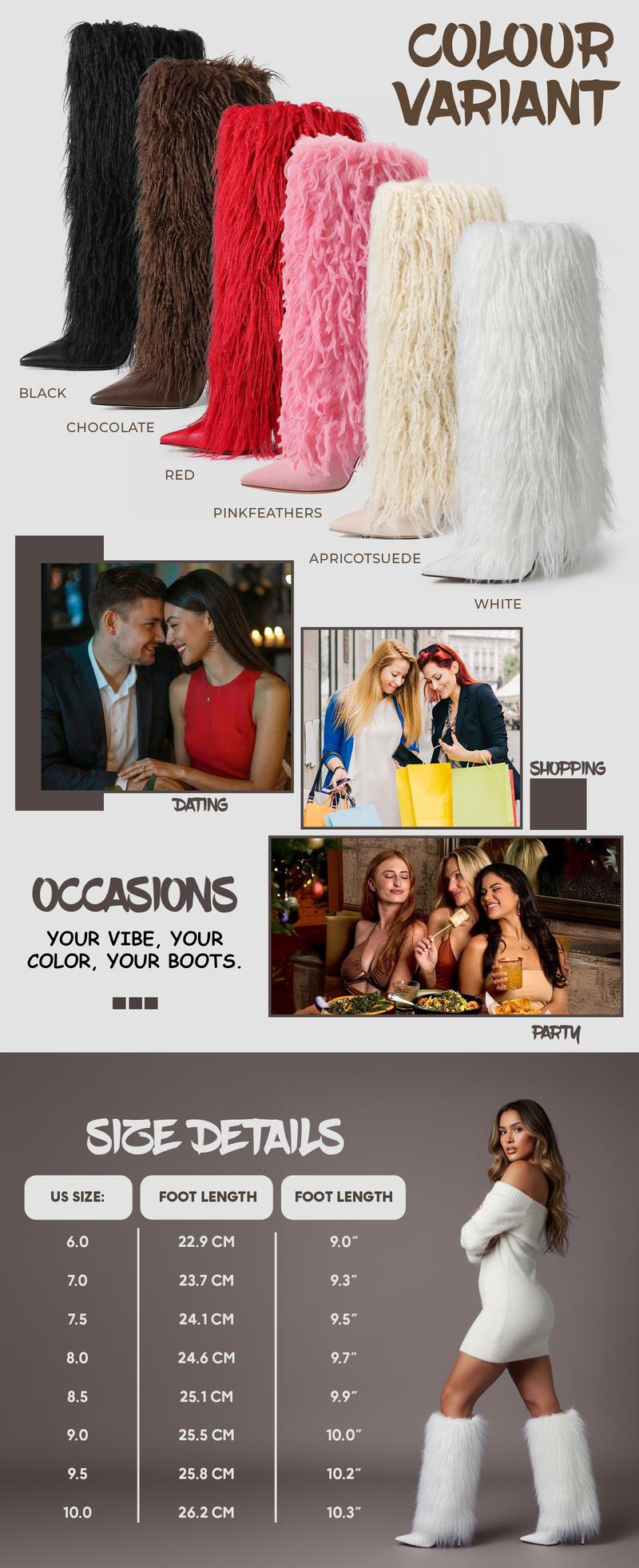 CELNEPHO Womens Knee High Boots Pointed Toe Faux Fur Fluffy Fashion Stiletto High Heels Plush Warm Boot for Gift Party Outdoor Wear Dress Shoes