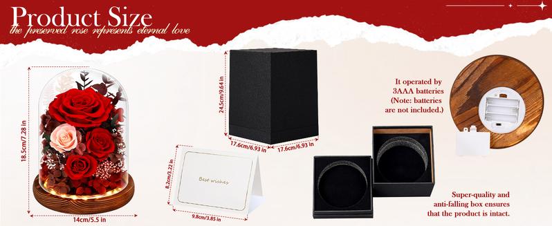 SHareconn Forever Preserved Real Flowers for Delivery - Eternal Fresh Roses in Glass Dome with LED Lights, Mothers Day Gift