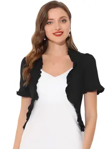 INSPIRE CHIC Elegant Ruffle Short Sleeve Bolero Shrug