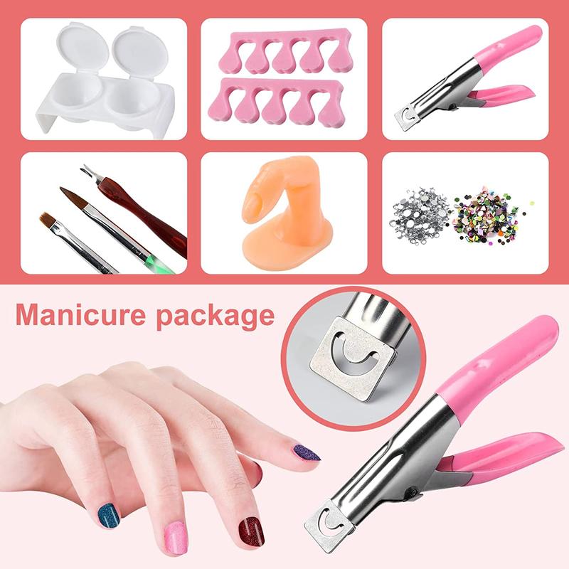 DIY Nail Art Kit, Professional Acrylic Nail Kit with 12 Colors Glitter Acrylic Powder & EMA Liquid & Dry Lamp & Hand Rest & Accessories, Nail Art Kit for Women & Girls, Makeup Products, Christmas Gift