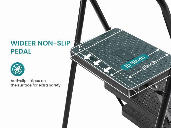 Step Ladder, Foldable Stool with Wide Pedal, Cushioned Handle, 800lbs Capacity for Home Kitchen and Outdoor, Black