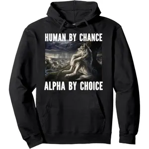Women's Werewolf Alpha Meme Graphic Hoodie - Cotton Blend Black Long Sleeve Pullover Regular Fit |   Soft & Breathable Fabric, Durable Print, Everyday Comfort, Machine Washable, fantasy illustration stormy coastal landscape