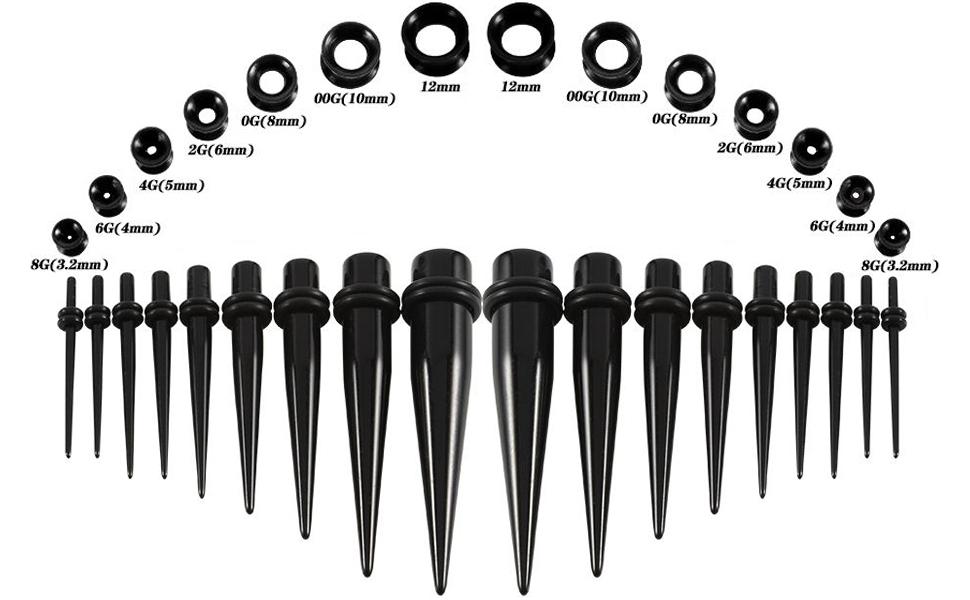 50 Pieces Ear Stretching Kit 14G-00G Acrylic Tapers and Plugs + Silicone Tunnels - Ear Gauges Expander Set Body Piercing