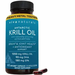 Viva Naturals Antarctic Krill Oil Omega 3 Supplements 1250 mg - DHA EPA Omega-3 & Astaxanthin Concentration for Joint Health, No Fish Burp -60Capsules