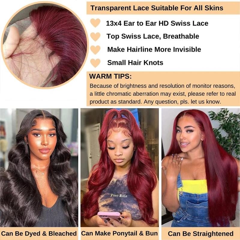 Bling Hair 99J Burgundy 13x6 Lace Front Wig Body Wave Colored Human Hair Wigs 180% 13x4 99J Color Transparent Lace Frontal Wig For Women