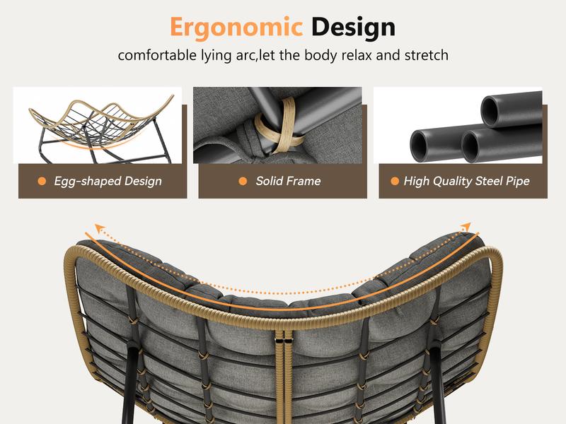 UDPATIO Rocking Outdoor Chair Tanning Chair with Oversized Cushion for Garden Luxury Lounge Relax Leisure Relaxation grand patiorockingchair patio rocker
