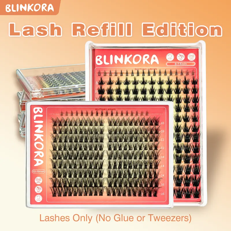 Blinkora Lash Cluster Refill Packs Super Soft DIY Lash Extension, Waterproof, Long-Lasting, Cluster Lash