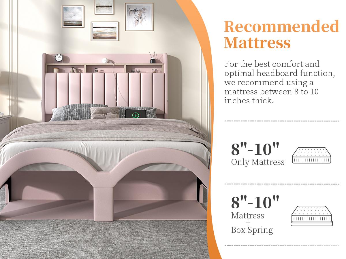 Sibeds Aurora Queen Bed Frame with 2-Tier Storage Headboard, Faux Leather Platform Bed with Galaxy Star Projector, Scratch-Resistant Upholstered Bedframe with Pet Rest Area for Dogs Cats, White / Black / Gray / Pink