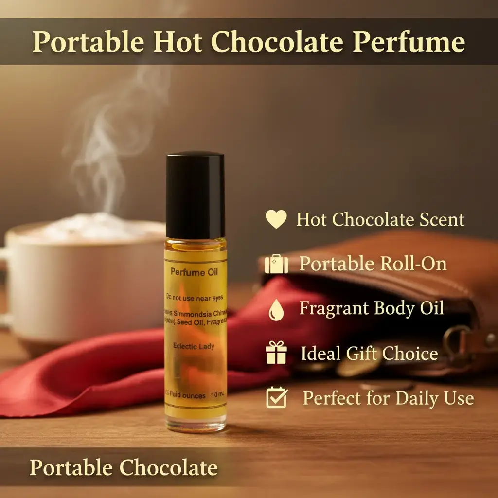 Hot Chocolate Perfume Oil - Portable Roll-On Fragrance with Jojoba Oil Base Phthalate Free Travel Friendly Eco-Friendly Glass Bottle