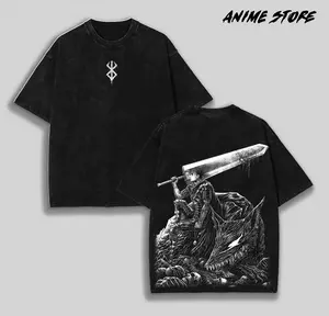 Retro Heavy Limited Guts X Berserk Beast Of Darkness Anime Clothing Double Printed Vintage Unisex Oversize Anime Manga Merch Washed Heavyweight Cotton T-shirt, Gift For Anime Fan