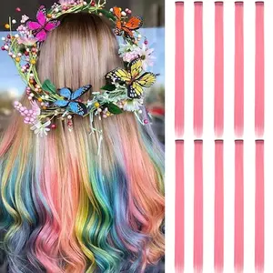 Colored Hair Extensions 22Inch Straight Multi-Colors 10pcs Party Highlights Clip In Hair Extension Synthetic Rainbow Hairpieces for Girls Kids Gift Cosplay Fashion Party Birthday Female Music Festival