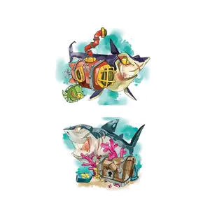 Great White Shark Full Arm Temporary Tattoo Sleeve for Kids - Shark Attack Fake Tattoo