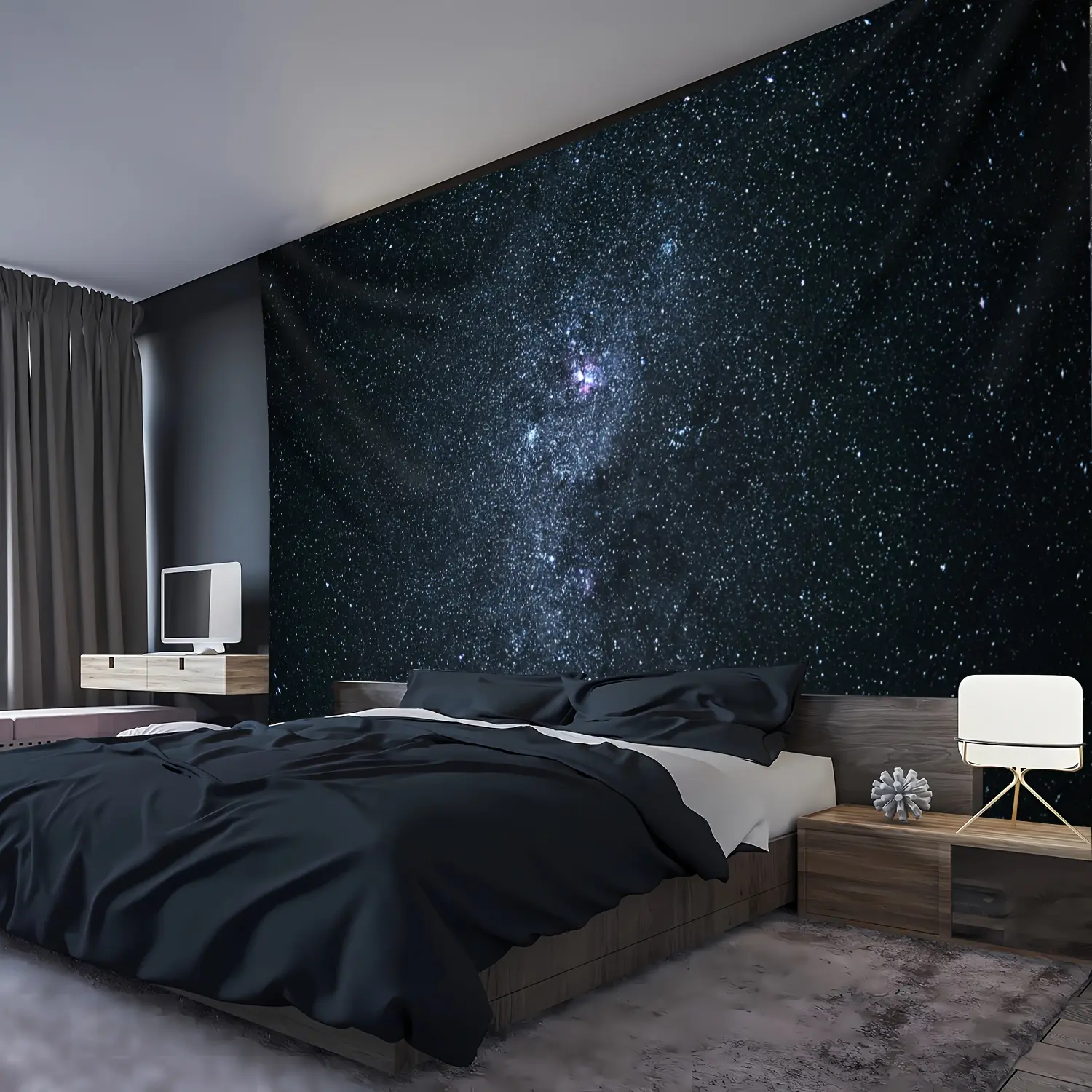 1 piece, extra large starry night sky tapestry, landscape photo background wall tapestry, suitable for bedroom, living room, office, party decoration, can be installed on the ceiling, peach skin fabric, indoor use, 100% polyester, no need to use electrici