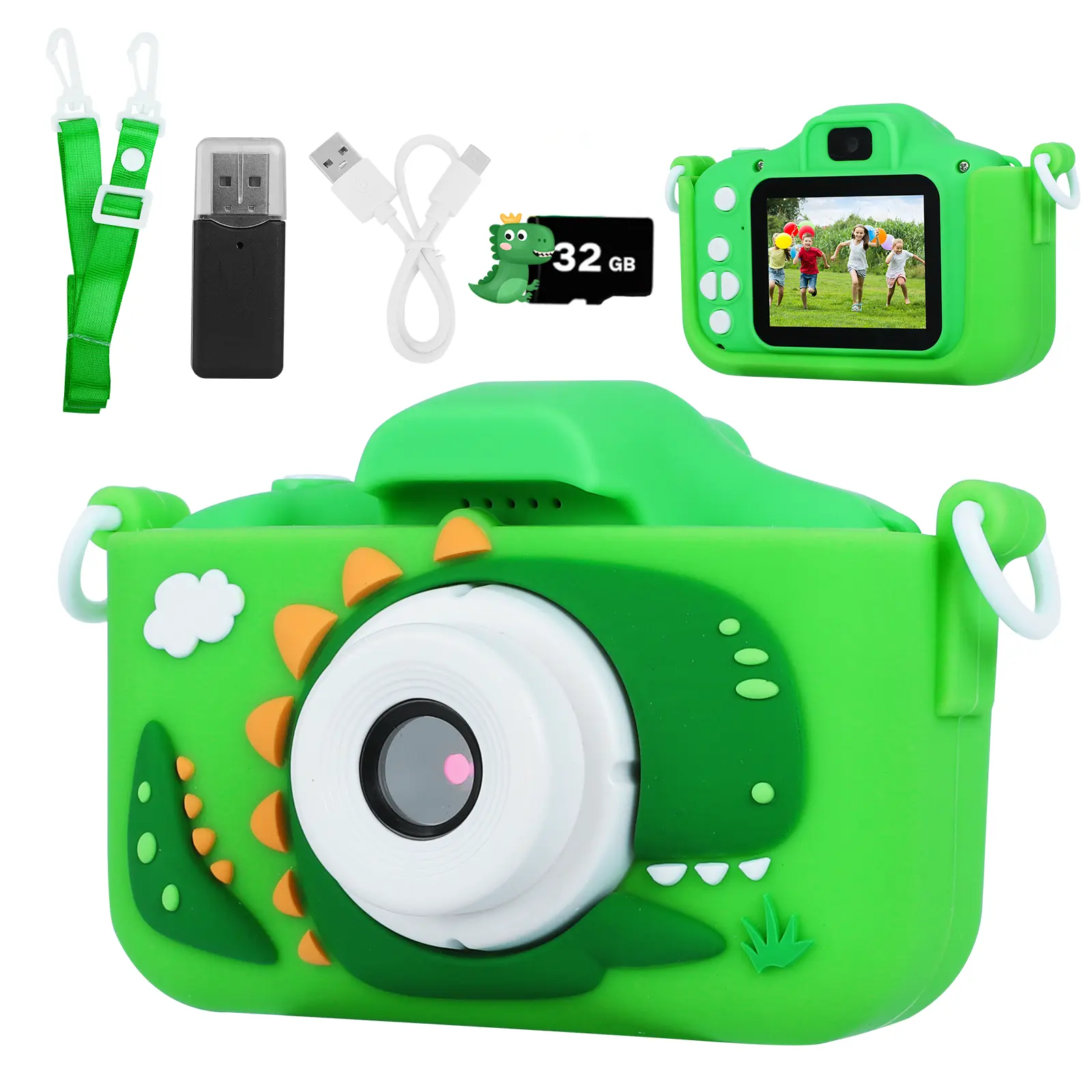 COUOMOXA Dinosaurs Digital Camera for Kids: 48MP Dual Lens Camera with 32G SD Card - HD Video Selfie Toys for Toddlers Age 3-12 Travel School - Christmas Birthday Gift for Boys Girls