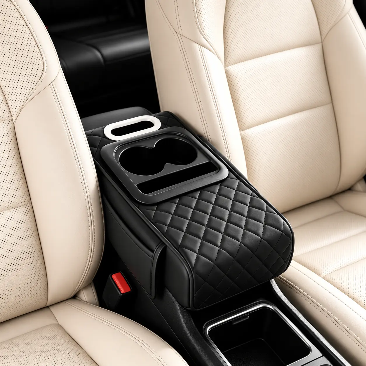 Universal Arm Box Pad Cover-Car Armrest Cushion,5-in-1 Center Console Cover with 2Storage Bags Cup Holder,Tissue Box Slot,Phone Slot for Sedans,Car Accessories Interior Organizers,Car Center Console Armrest Pillow,Leather Car Armrest Cushion