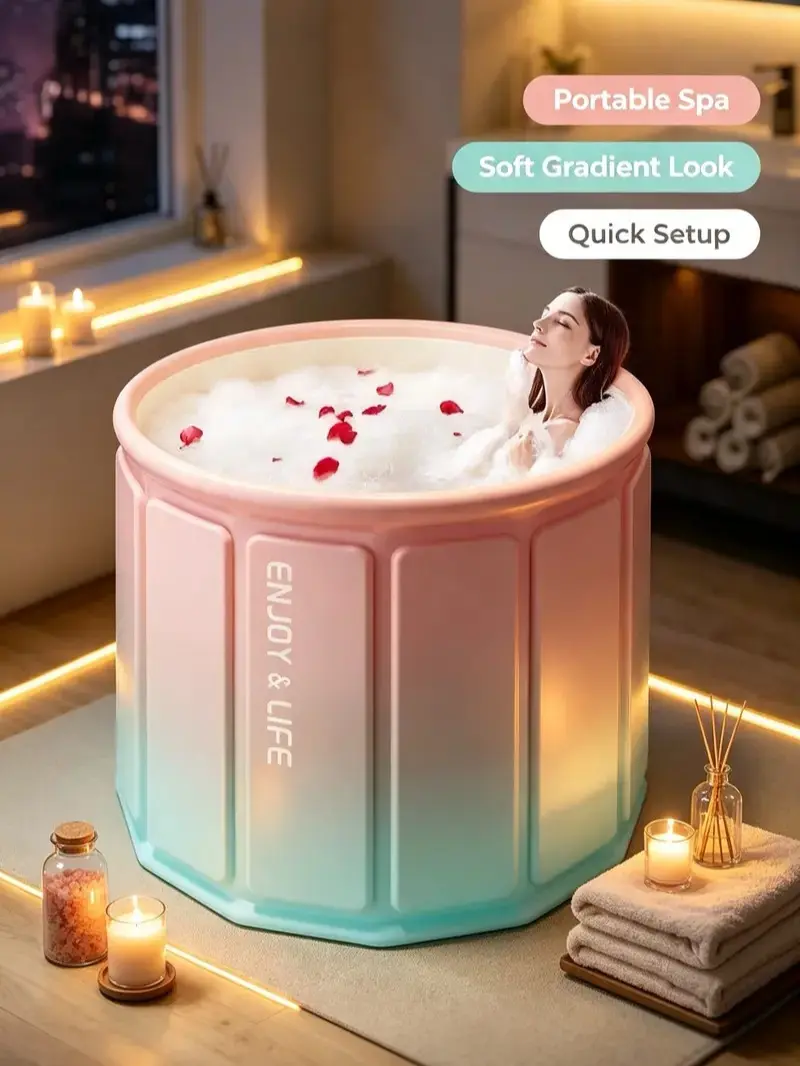 Portable Foldable Bathtub for Adults - Compact Fit Spa Bathing Soaking Tub, Durable Leak-Proof PVC, Ideal for Camping, Van Life