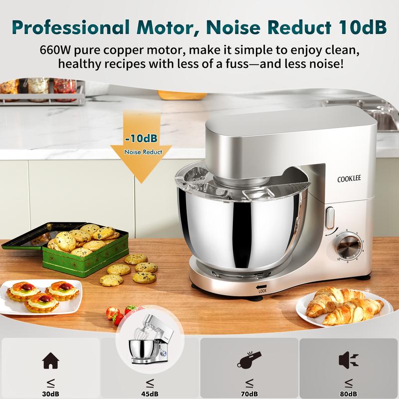 COOKLEE 9.5 Qt 660W Stand Mixer | 10-Speed Electric Kitchen Mixer with Dishwasher-Safe Attachments (Dough Hooks, Flat Beaters, Wire Whip, Pouring Shield) | Perfect for Home Bakers